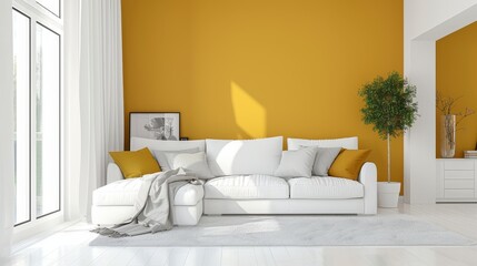 Sunny Yellow Living Room with Contemporary Styling for Bright Interior Concepts