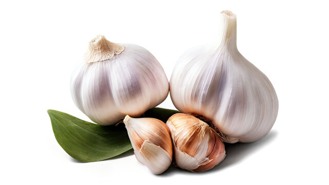 high resolution photo of garlic with green leaves on transparent background