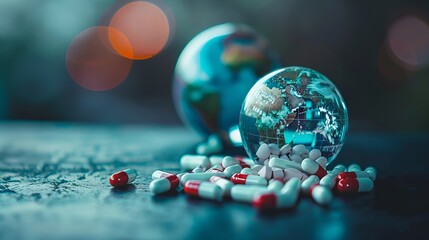 Healthcare and medicine concept with globe and pills