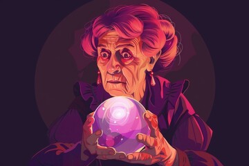 Naklejka premium An old woman holding a crystal ball, suitable for fortune telling or mystical themes