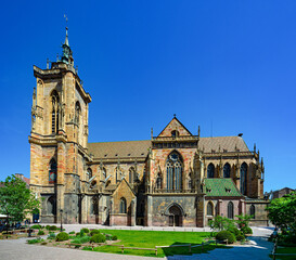 Collegiate church of Saint-Martinin the beautiful old town of Colmar. Alsace, France, Europe