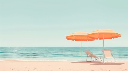 Minimalist and elegant representation of a beach holiday, employing creative simplicity and sophistication