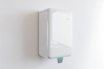 A wall-mounted water purifier with a modern design and a touch-sensitive control panel for user convenience isolated on a solid white background.