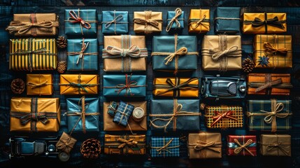 Full frame of colorful gifts with ribbons