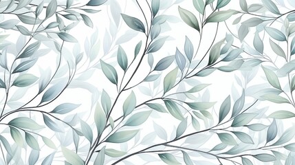 Fototapeta premium Green Botanical Illustration with Seamless Leaf and Branch Design.