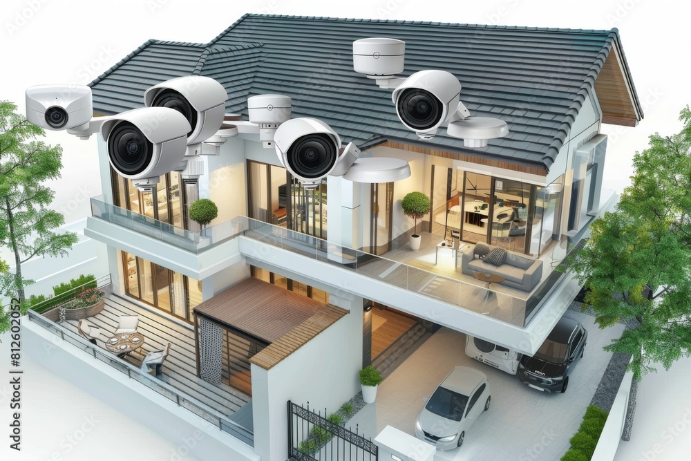 Poster educate about secure, different alarm setups in home security with a cctv system that uses video to 