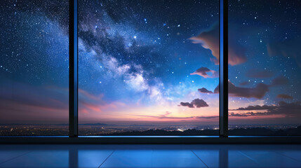 Panoramic window overlooking the starry sky and horizon
