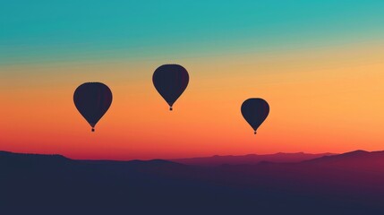 Naklejka premium Silhouette of balloons soaring high above the horizon