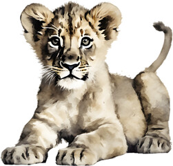 Obraz premium Watercolor painting of a cute lion cub. 