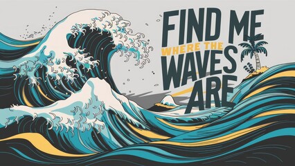 Find Me Where the Waves Are: Tropical Beach and Surfing Illustration