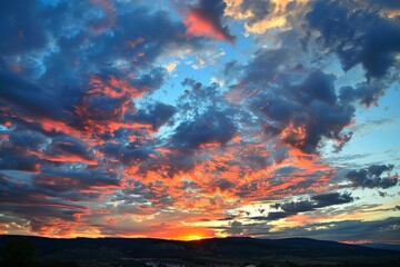  A valley, obscured by low-lying clouds, is bathed in sunlight as it fades over mountain silhouettes at dusk. Beautiful simple AI generated image in 4K, unique.