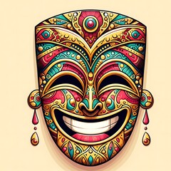 A colorful mask with a smiling face image photo lively card design illustrator.
