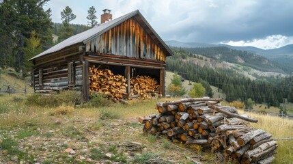 Rustic Firewood Operations near Bob Marshall Wilderness in Choteau, Montana, USA
