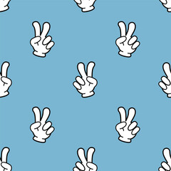 Sign of peace. Gesture victory or peace sign in color, seamless blue background.
