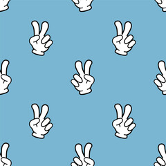 Sign of peace. Gesture victory or peace sign in color, seamless blue background.