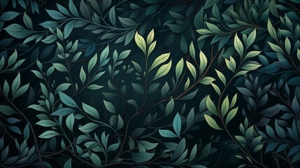 Elegant Seamless Pattern of Dark Green Botanical Leaves for Wallpaper or Textile Design.