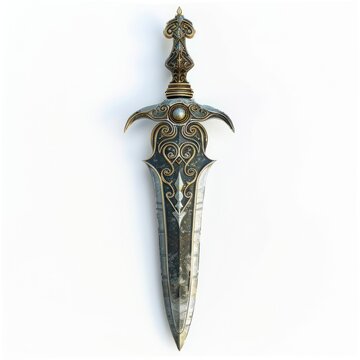 Ornate Ceremonial Athame for Pagan and Occult Rituals and Sacrifices. Isolated on White Background
