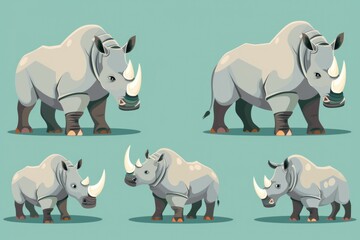 A collection of rhinos in different positions. Ideal for educational materials