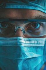 Close-up of a person wearing a surgical mask for protection