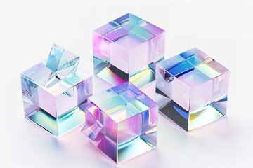Cubes of 3D crystal glass with refraction and homogeneity. Generative Ai