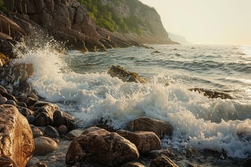 Obraz premium Italian coastline with a cassette-shaped caldera, featuring shades of dark turquoise and light turquoise. Beautiful simple AI generated image in 4K, unique.
