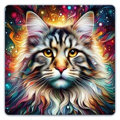 A colorful cat with a colorful background realistic lively has illustrative meaning card design illustrator