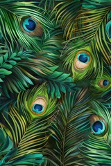 Vibrant close up of peacock feathers, perfect for nature-themed designs