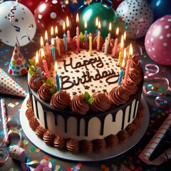 birthday cards cake with candles and balloons image art art photo card design illustrator.