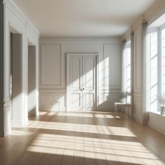 Obraz premium A Room with a template mockup poster empty white and with white walls and a wood floor art realistic used for printing.