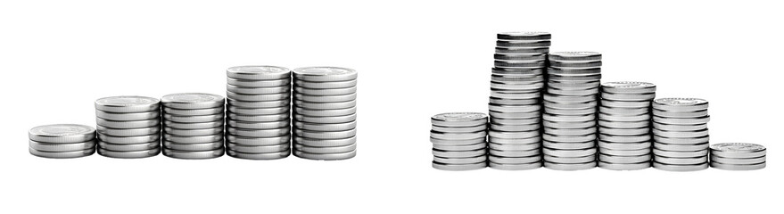 stack of silver coins isolated on white background