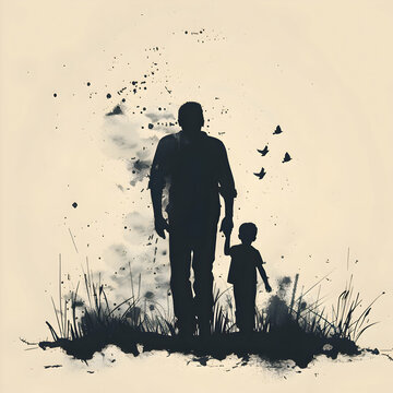 Watercolor Sketchy painting of a father and child, ink painting, fathers day background,logo design,t-shirt design.generative ai