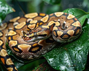 Fototapeta premium Pied Ball Python - Stunning Reptile Wildlife Python in Striking Colors
