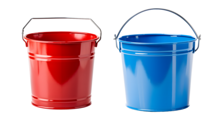 empty red and blue bucket isolated on white background