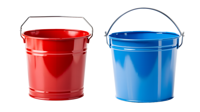 empty red and blue bucket isolated on white background