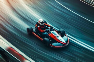 a top-down view of a racing sports car speeding on a track. Beautiful simple AI generated image in 4K, unique.