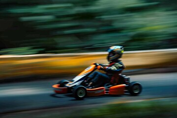 Fototapeta premium View of indoor karting racetrack, go-kart competition, go-cart racing track. Beautiful simple AI generated image in 4K, unique.