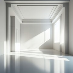 A Room with a template mockup poster empty white and with white walls and a white floor image art realistic used for printing.