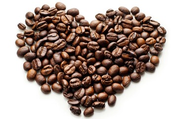 Fototapeta premium Love in Your Cup. Heart-Shaped Coffee Beans Isolated on White Background in Warm Brown Tones