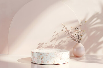 errazzo marble podium on pastel colour background for product presentation. Natural beauty pedestal, relaxation and health, 3d illustration. Generative Ai.