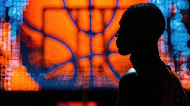 New York Knicks Basketball Team Silhouette with Player in Foreground. Sport Concept Photo 