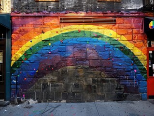 Rainbow-colored Stonewall Inn in New York City, landmark of gay rights movement