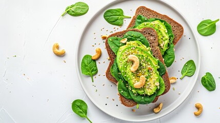 Avocado Toast: A Flavorful and Classic Lunch Delight with Fresh Guacamole, Vegetables, and Zesty Cit
