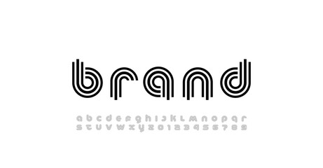 Modern stylized striped font, trendy alphabet