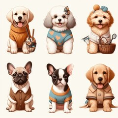 Obraz premium Many dogs wearing clothes image art lively used for printing card design illustrator.