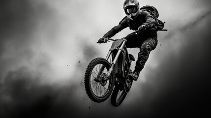 Capture the exhilarating essence of Extreme Sports in a Utopian setting, zooming in with Macro Photography to highlight the intricate details of a high-flying BMX bike mid-stunt
