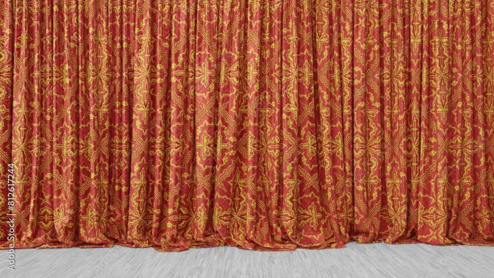 Aufkleber realistic 3d animation of the luxurious textured red curtain with fancy embossed ornament and white 