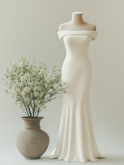 White dress mockup, dress on mannequin