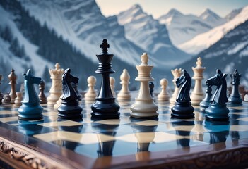 World chess day with luxrious chess board along bright lights and royal and natural backgeound concept