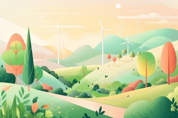 Volunteers Planting Trees and Restoring Habitats in a Warm and Vibrant CalArts-Inspired. Beautiful simple AI generated image in 4K, unique. - Powered by Adobe