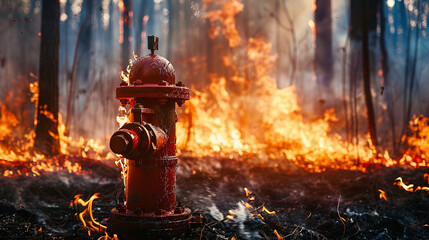 Fire hydrant in a burning forest - Powered by Adobe